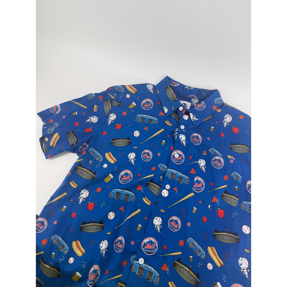 The 7 Line New York Mets Mens Large Blue All Over Print Button Down Shirt MLB
